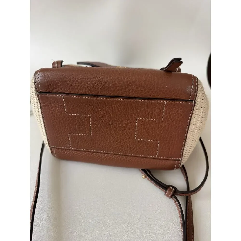 Tory Burch Straw Leather Bucket Bag Crossbody / Top Handle Half Moon